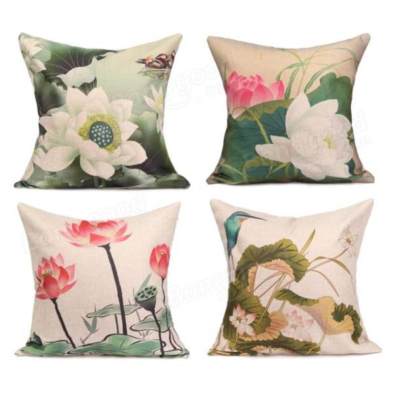 Chinese Ink Lotus Series Throw Pouzdro Na Polštář Bavlněný Povlečení Na Polštářek Dekor Na Domácí Pohovku