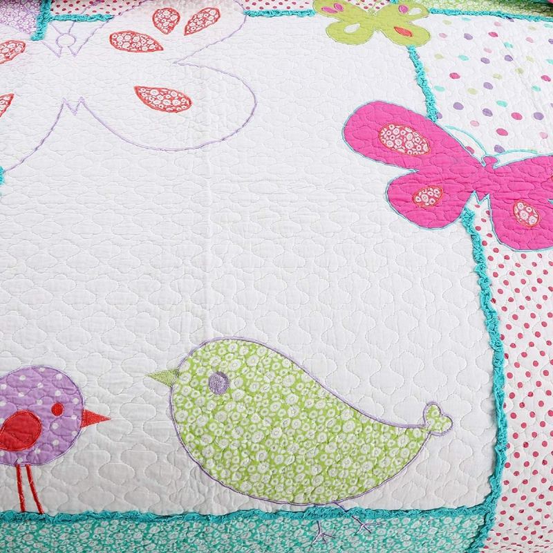 Dětské Povlečení Twin Size Bird Butterfly Patchwork Set Přikrývek Sada Dívčích 100% Bavlna 2ks