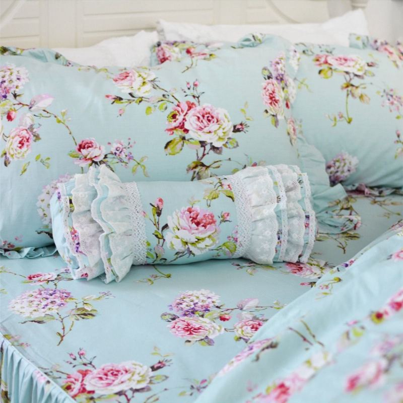 Elegantní Francouzský Venkovský Styl Shabby Blue Květinový Volán Candy Polštář