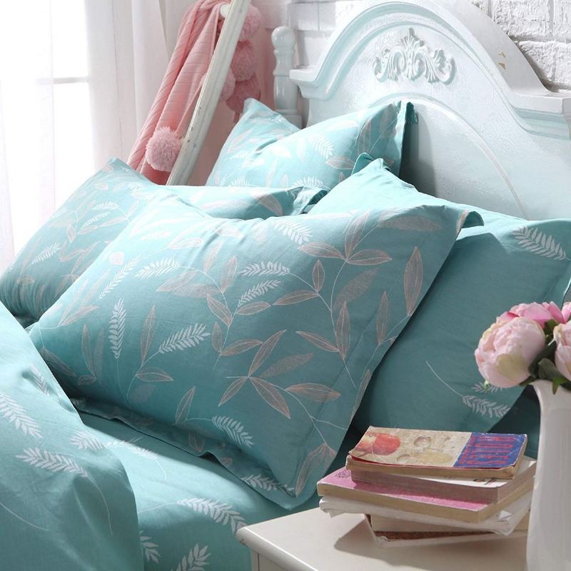 Farmhouse Shabby Teal Floral Pillow Shams Sada Povlaků Na Přikrývku Ze 100% Bavlny Super Měkké Hypoalergenní Se Zapínáním Na Skrytý Zip 2 Kusy Standardní Velikost