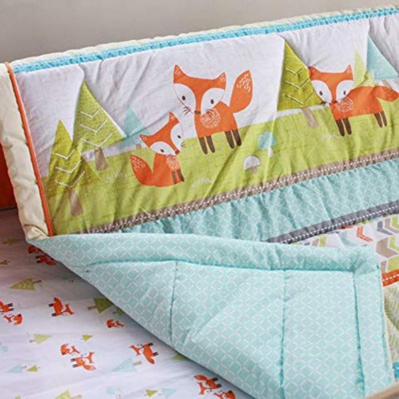 Hravá Sada Povlečení Do Postýlky Liška Mint Mřížkové Arrow Print Do Woodland Nursery Vícebarevné Unisex 8ks