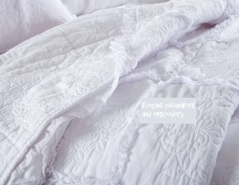 Luxusní Bílá Patchwork Lehká Sada Přikrývek 3ks Queen Size Set Prošívaných Přehozů Přes Postel