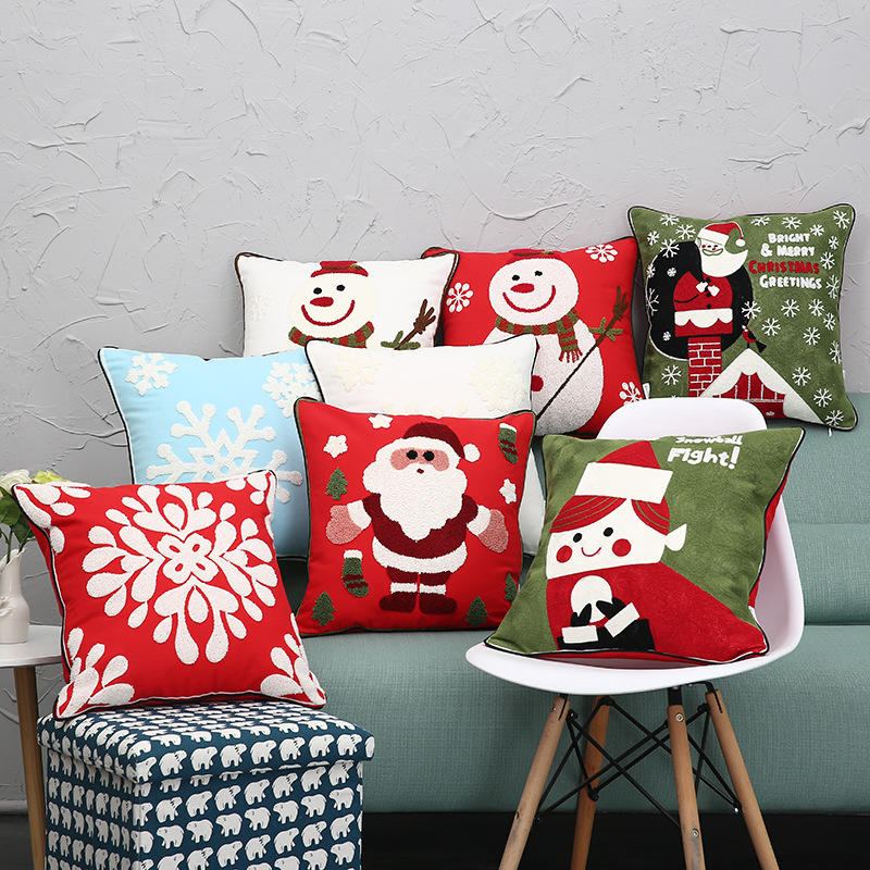 Nové Vánoční Vyšívací Polštářky Z Čisté Bavlny Santa Snowflake Cushion Cover