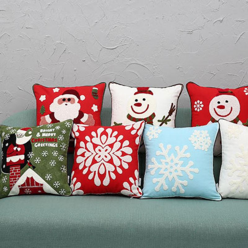 Nové Vánoční Vyšívací Polštářky Z Čisté Bavlny Santa Snowflake Cushion Cover