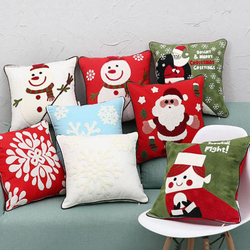 Nové Vánoční Vyšívací Polštářky Z Čisté Bavlny Santa Snowflake Cushion Cover