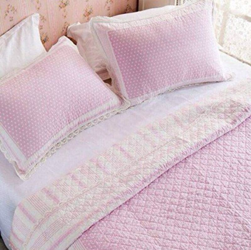 Pink Blue Polka Dot Bed Quilt Set Dětské Povlečení Set Přikrývky Twin Full Size