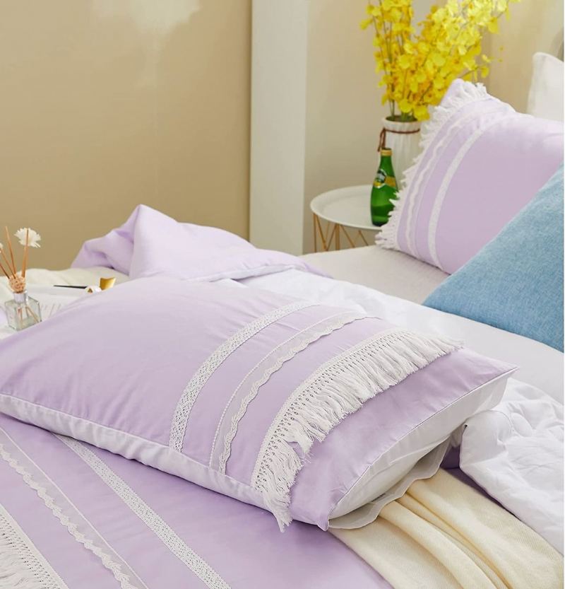 Romantické Fialové Bohémské Povlečení Elegantní Krajkový Design Set Přikrývek 100% Bavlna Queen Size Girls Quilt