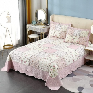 Sada 3 Ks Přikrývek Queen Size Farmhouse Rose Květinové Povlečení Set Romantické Drobné Květiny Patchwork Lehká