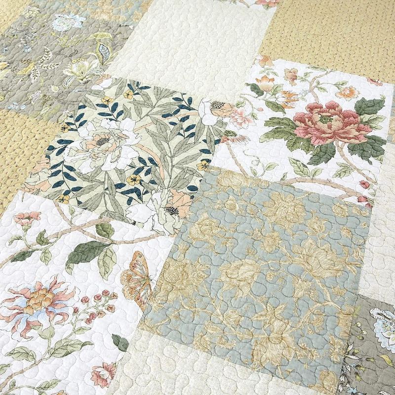 Sada 3 Ks Přikrývek Queen Size Farmhouse Rose Květinové Povlečení Set Romantické Drobné Květiny Patchwork Lehká