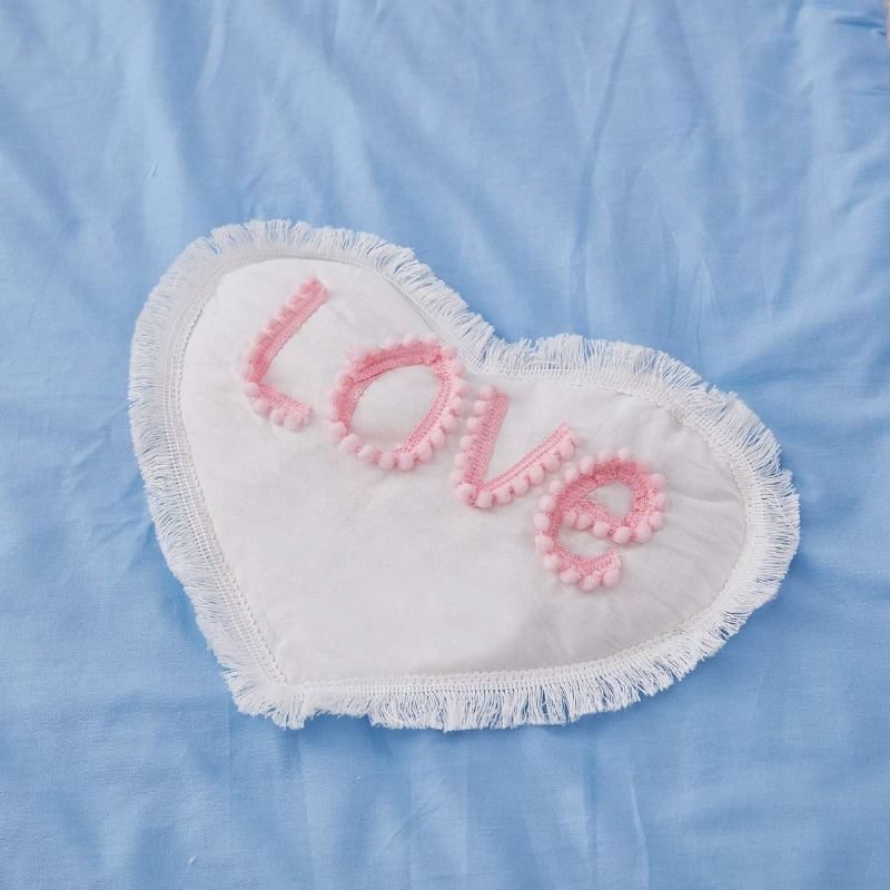 Sada Povlečení Do Dětské Postýlky 3d Love Heart Cloud Star Patched Design 100% Bavlna Modré Do S Bílým Volánem