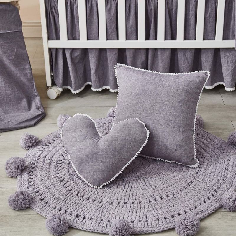 Sada Povlečení Do Dětské Postýlky Boho Pro Chlapce Nebo Dívky Pom-pom Solid Grey Do Školkyunisex