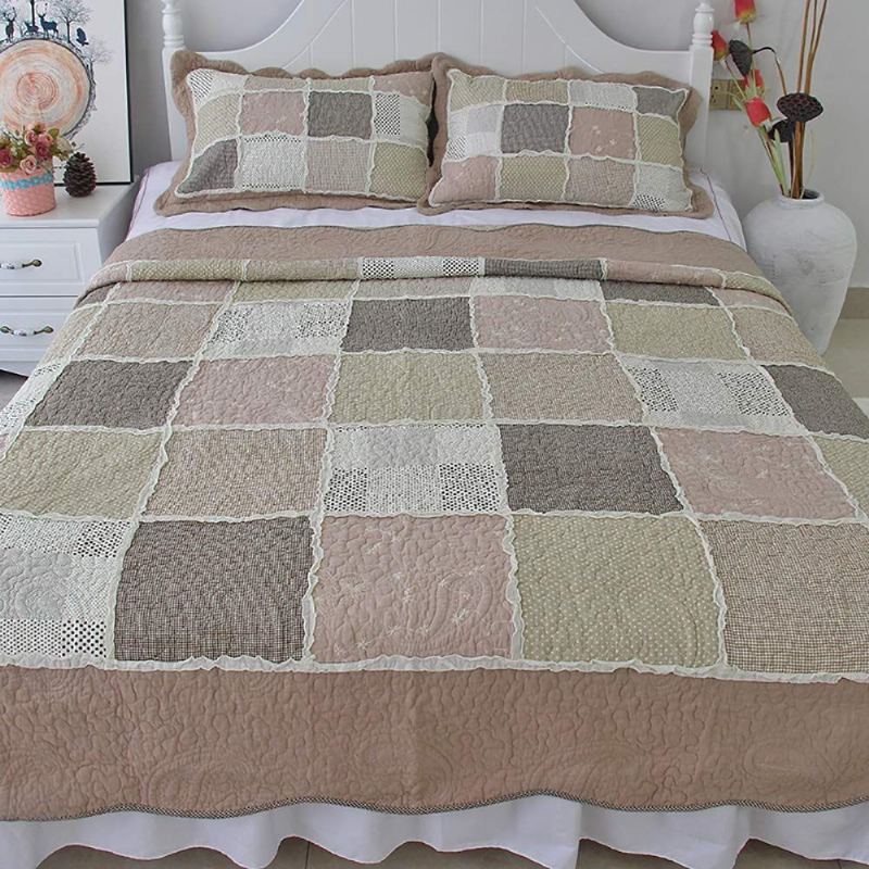 Sada Povlečení Queen Size Vintage Patchwork Elegantní Bavlněných Přikrývek