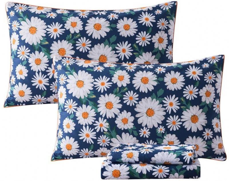 Sada Prostěradel S Potiskem Daisy Flowers 100% Bavlna Super Soft 4ks Dívčí Letní Květinové Povlečení Vintage Farmhouse S Hlubokou Kapsou