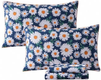 Sada Prostěradel S Potiskem Daisy Flowers 100% Bavlna Super Soft 4ks Dívčí Letní Květinové Povlečení Vintage Farmhouse S Hlubokou Kapsou