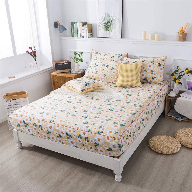 Sada Prostěradel S Potiskem Daisy Flowers 100% Bavlna Super Soft 4ks Dívčí Letní Květinové Povlečení Vintage Farmhouse S Hlubokou Kapsou