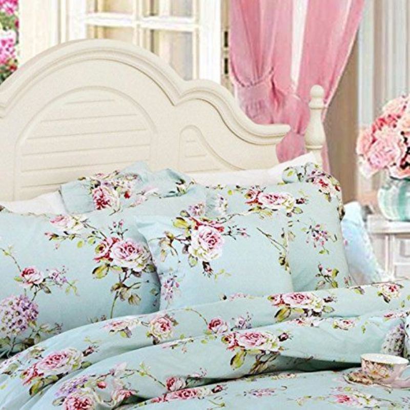 Shabby Blue Floral Square Polštář Elegantní Francouzský Venkovský Styl Teal Cotton Throw