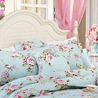 Shabby Blue Floral Square Polštář Elegantní Francouzský Venkovský Styl Teal Cotton Throw