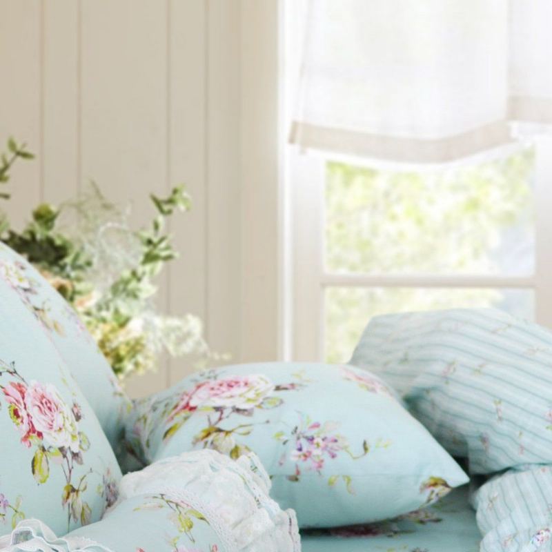 Shabby Blue Floral Square Polštář Elegantní Francouzský Venkovský Styl Teal Cotton Throw