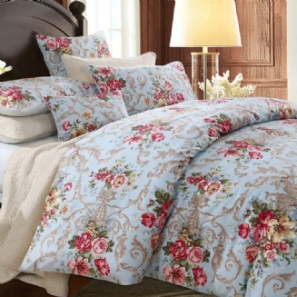 Shabby Floral Classic Luxusní Design Povlečení Pivoňka 3ks Sada Povlaků Na Přikrývku Ze 100% Egyptské Bavlny