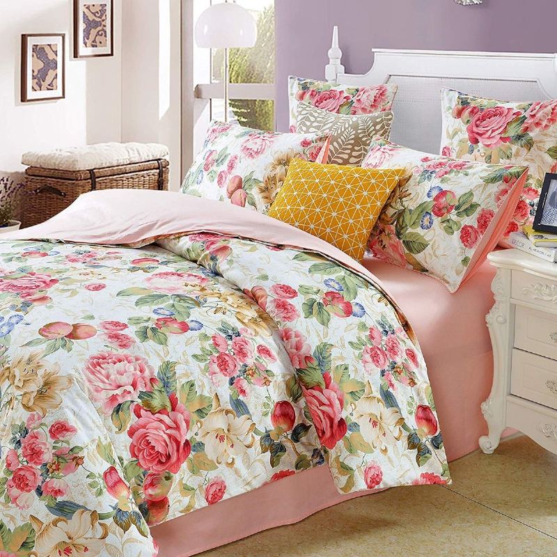 Shabby Floral Classic Pestrobarevné Luxusní Růžové Ložní Soupravy 3ks (1 Povlak Na Přikrývku + 2 Povlaky Na Polštář)