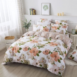 Shabby Orange Flower Sada Povlečení Na Přikrývku Vintage Farmhouse Elegantní Květinová 100% Bavlna Ultra Měkký Hypoalergenní Povlak Na Se Zapínáním Na Skrytý Zip 3ks