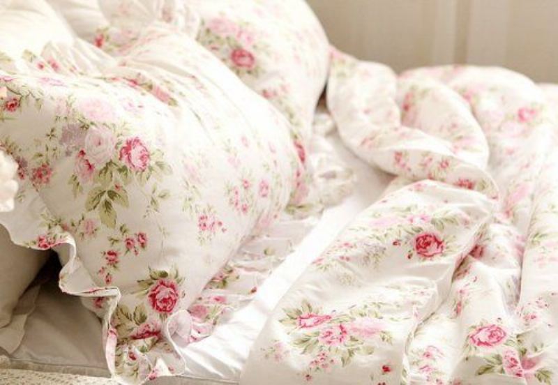 Shabby Pink Rose Květinový Potisk Povlaky Na Polštáře Elegantní Venkovský Styl Vintage Krajka Volánky Povlečení Na Polštář