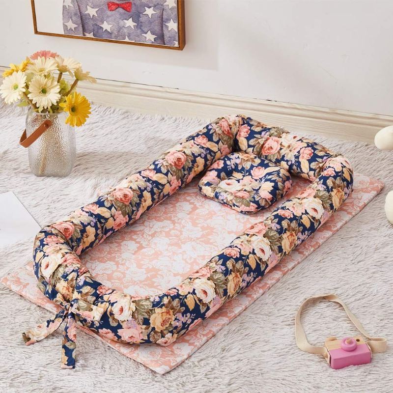 Statek Shabby Floral Baby Nest Dívčí Lehátko Pro Miminko Vintage Květinový Vzor Postel Pro Společné Spaní Měkká Bavlna Prodyšná Výplň Z Vláken Přenosné Nastavitelné Pro Novorozence Shower Dárek