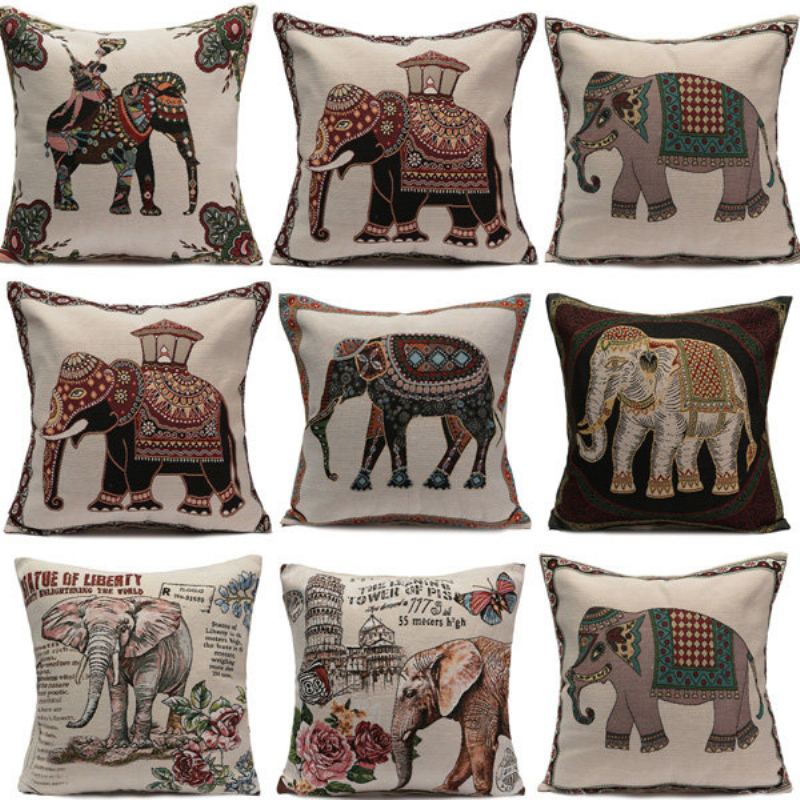 Vintage Elephant Jacquard Pouzdra Na Polštář Povlak Na Domácí Pohovka Dekor Do Auta