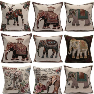 Vintage Elephant Jacquard Pouzdra Na Polštář Povlak Na Domácí Pohovka Dekor Do Auta