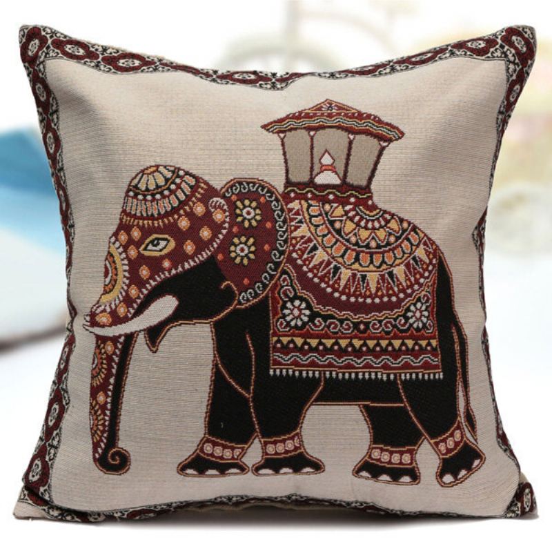 Vintage Elephant Jacquard Pouzdra Na Polštář Povlak Na Domácí Pohovka Dekor Do Auta