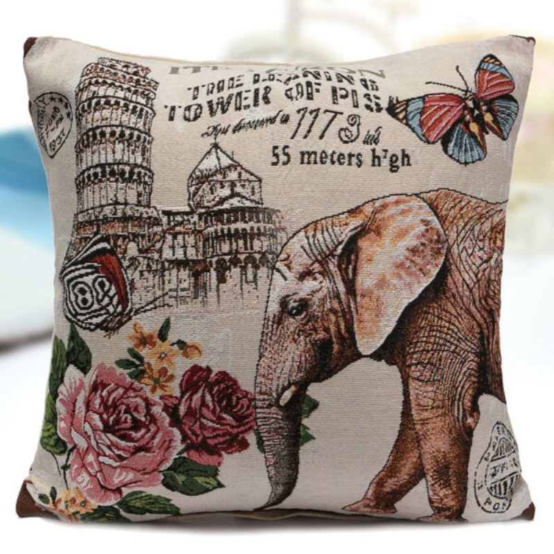 Vintage Elephant Jacquard Pouzdra Na Polštář Povlak Na Domácí Pohovka Dekor Do Auta