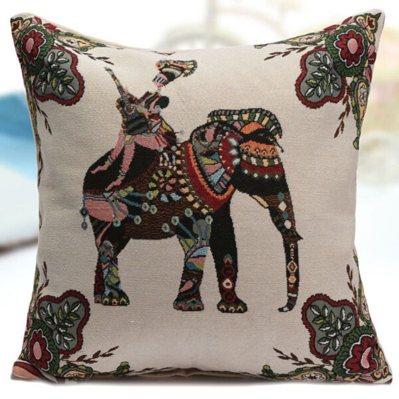 Vintage Elephant Jacquard Pouzdra Na Polštář Povlak Na Domácí Pohovka Dekor Do Auta