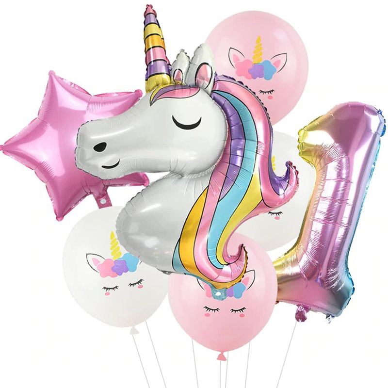 Rainbow Unicorn Baby Shower Ballons Party Dekorace 7ks