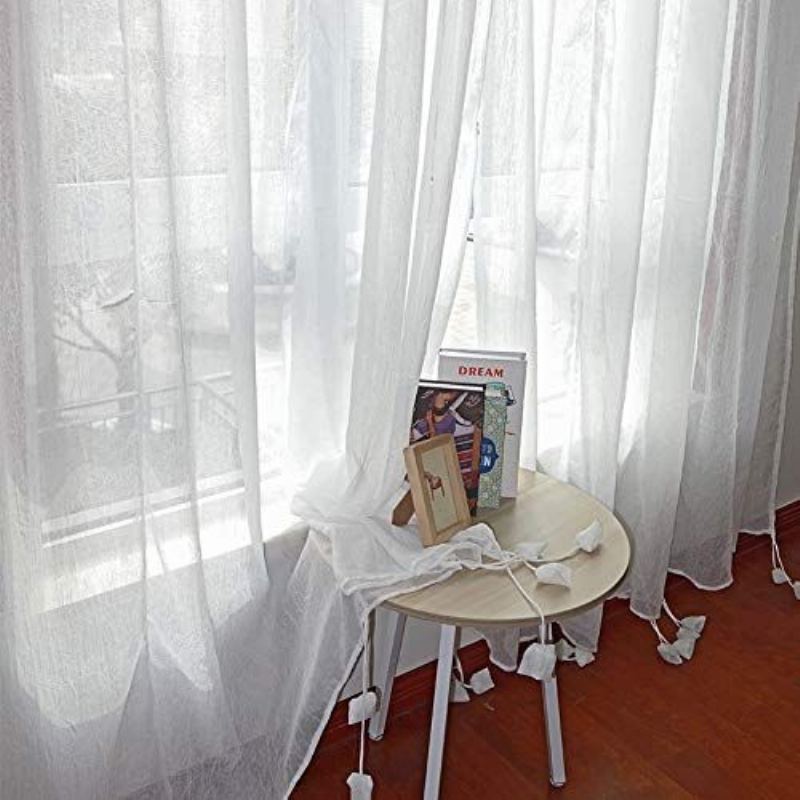 Farmhouse White Lace Sheer Curtain Shabby Elegantní Nastavitelná Stínítka Na Zavazování