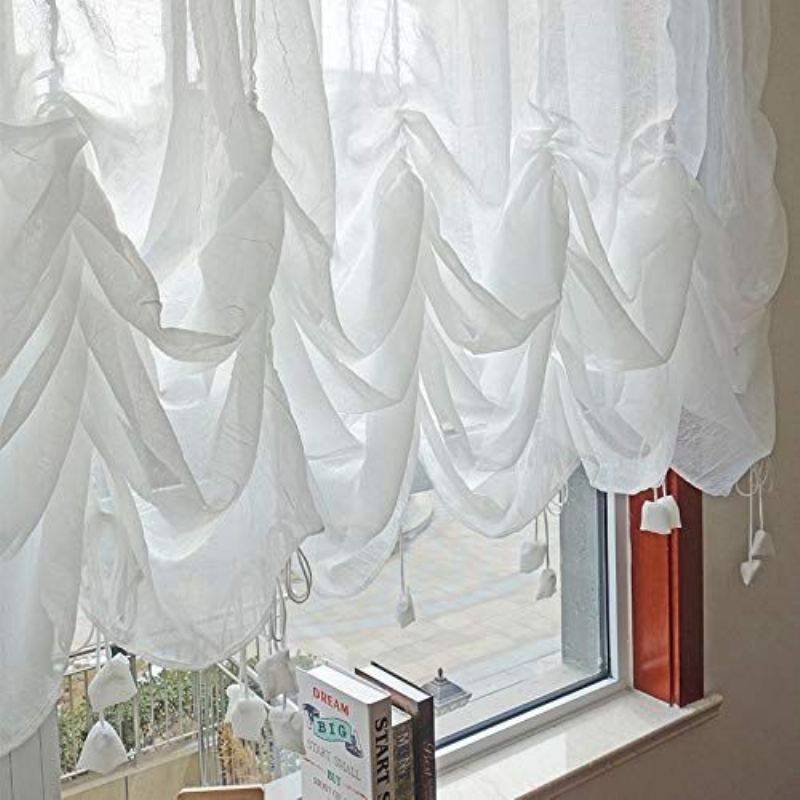 Farmhouse White Lace Sheer Curtain Shabby Elegantní Nastavitelná Stínítka Na Zavazování