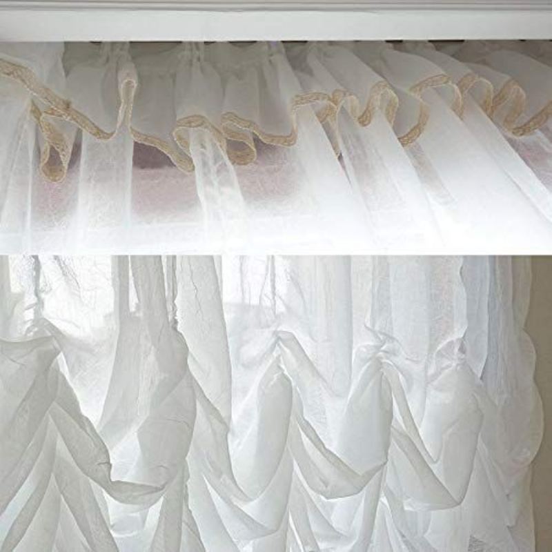 Farmhouse White Lace Sheer Curtain Shabby Elegantní Nastavitelná Stínítka Na Zavazování