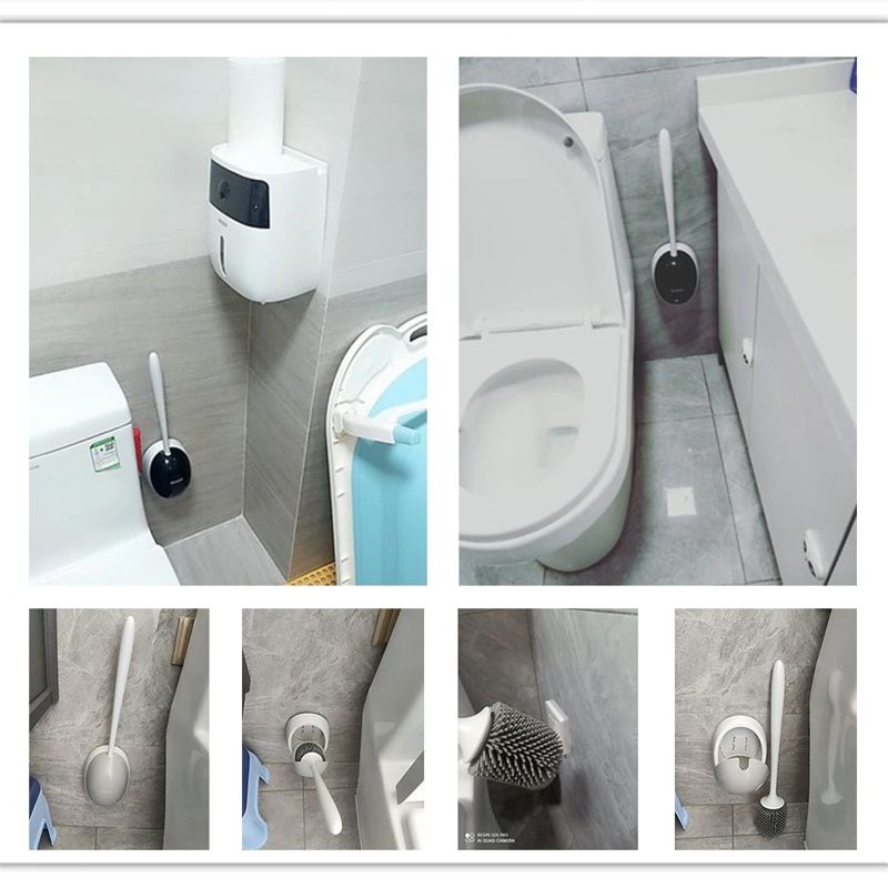 Silikonový Toaletní Kartáč A Držák Nástěnný Čisticí Na Mísy