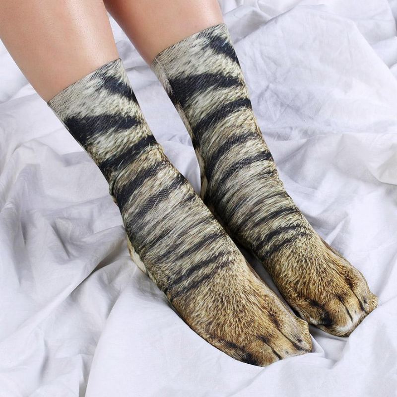 Kreativní 3d Tisk Ponožky Dospělé Zvíře Paw Unisex Posádka Kočka Dlouhá Trubka Pažby Elastické Prodyšné Pes Tygr Zebra Prase Kočičí Paw