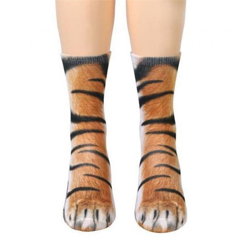 Kreativní 3d Tisk Ponožky Dospělé Zvíře Paw Unisex Posádka Kočka Dlouhá Trubka Pažby Elastické Prodyšné Pes Tygr Zebra Prase Kočičí Paw