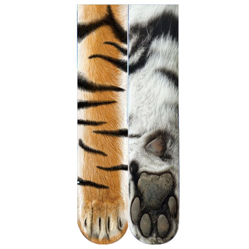 Kreativní 3d Tisk Ponožky Dospělé Zvíře Paw Unisex Posádka Kočka Dlouhá Trubka Pažby Elastické Prodyšné Pes Tygr Zebra Prase Kočičí Paw