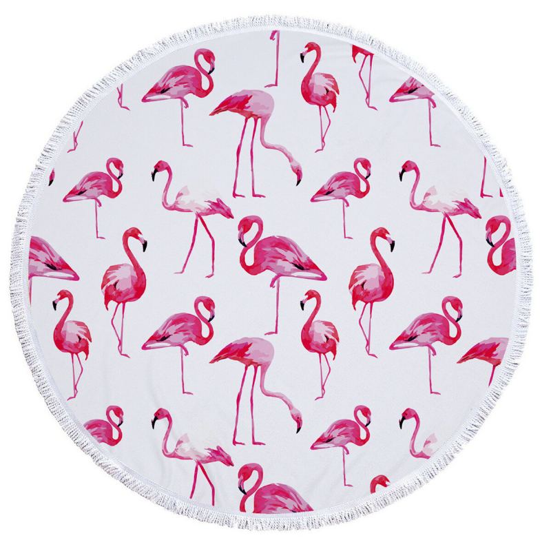 Módní Flamingo 450g Kulatý Plážový Ručník Se Střapci Mikrovlákno 150cm Pikniková Deka Přikrývka