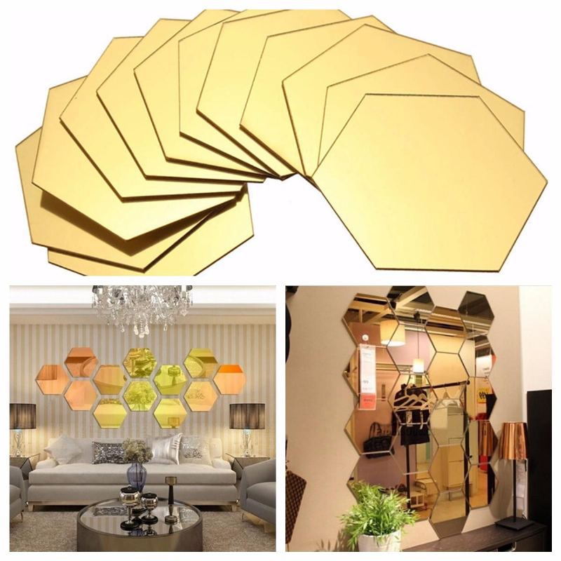 12ks 3d Mirror Hexagon Vinyl Odnímatelná Samolepka Na Zeď Home Decor Art Diy