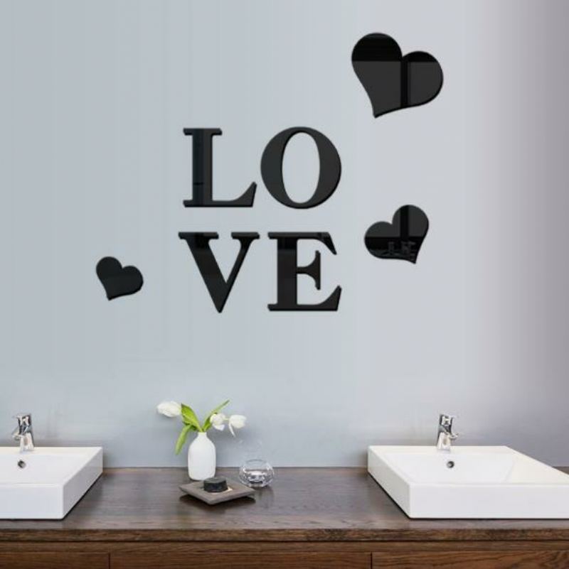 3d Multi-color Love Silver Samolepky Na Zeď Ve Tvaru Zrcadla Domácí Zeď Ložnice Kancelář