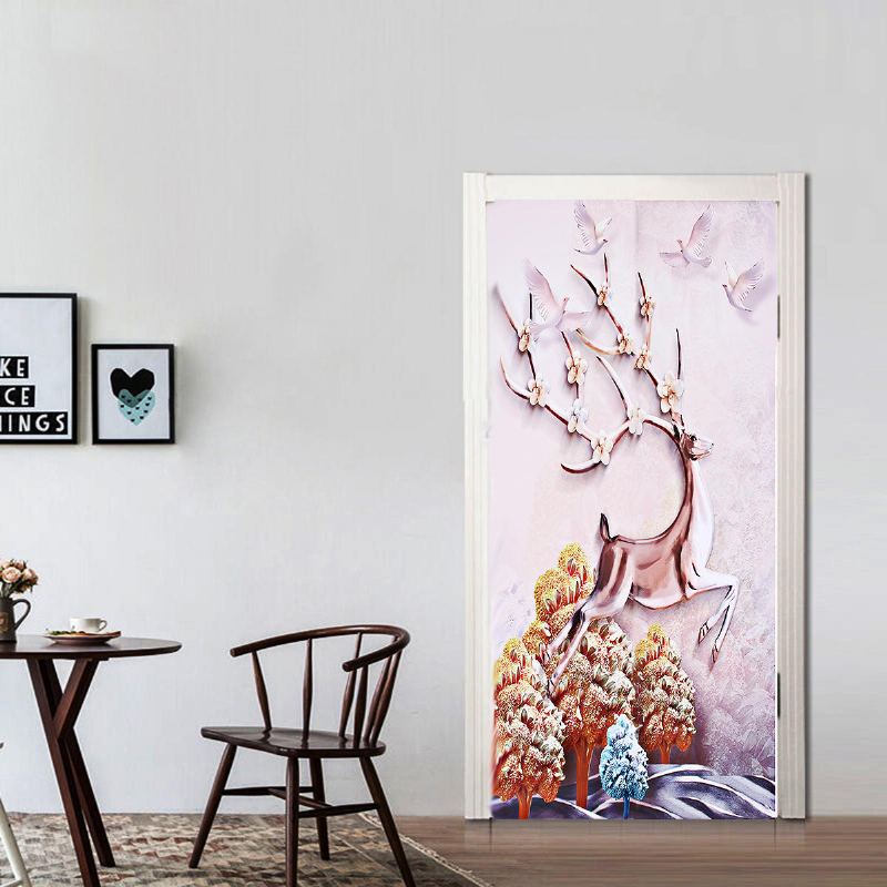 3d Samolepka Na Zeď Na Dveře Lednička S Jelenem Zabalit Nástěnná Malba Art Decor Samolepící Pokoj