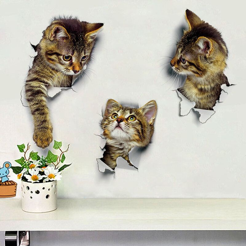 3d Samolepka Na Zeď Roztomilá Kočka Toliet Samolepky Dekorace Kreativní Na Zeď Se Zvířaty