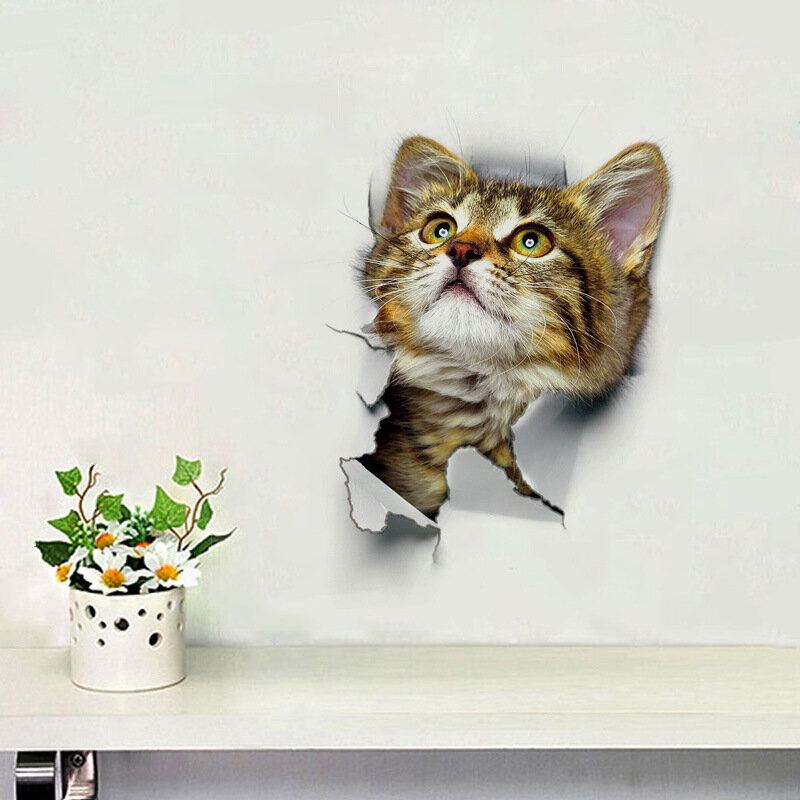 3d Samolepka Na Zeď Roztomilá Kočka Toliet Samolepky Dekorace Kreativní Na Zeď Se Zvířaty