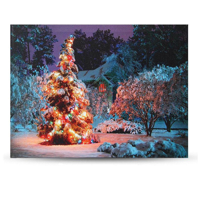 40 X 30 cm Led Vánoční Zasněžený Dům Před Strom Obraz Na Plátně Nástěnné Umění 40 X 30 cm