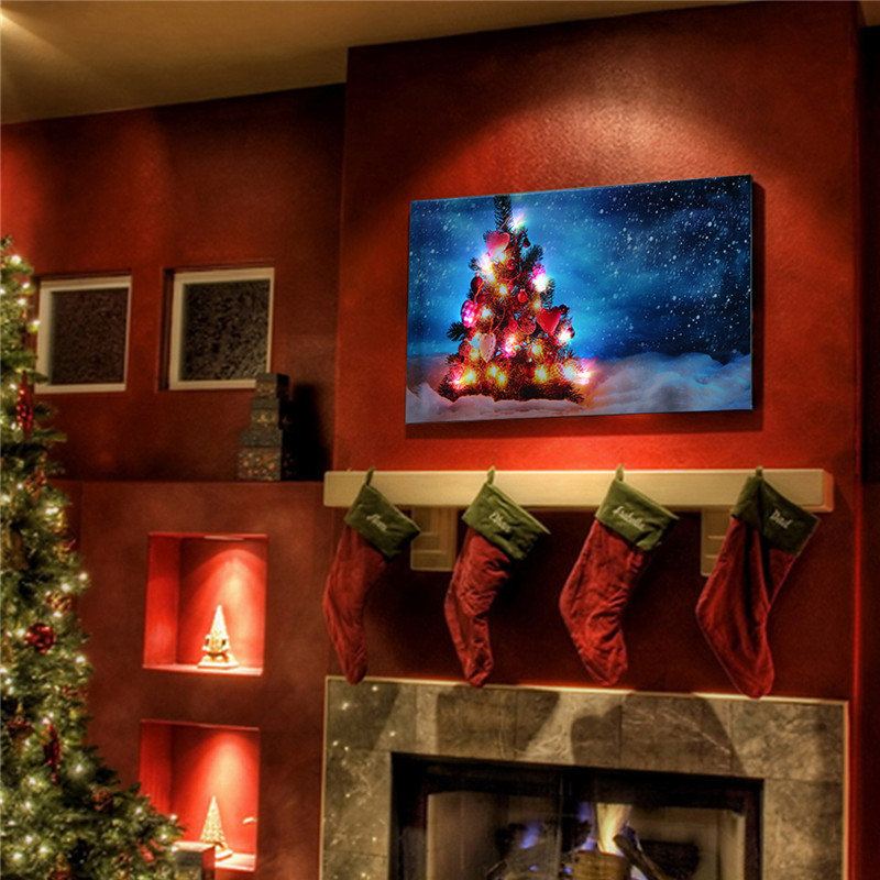 40 X 30 cm Ovladatelný Led Vánoční Zasněžený Stromeček Obraz Na Plátně Umění