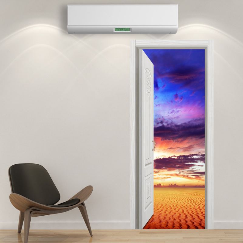 88x200cm Pag Nálepka Na Zeď Imitativní Dveře 3d Oceán Poušť Eiffelova Věž Otevřené Home Wall Decor Dárek