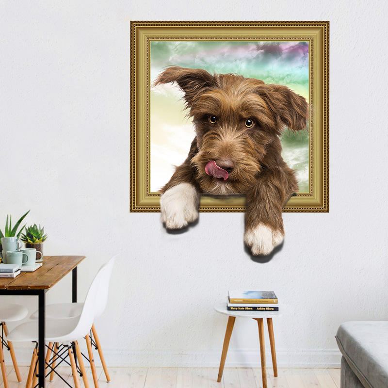 Creative Cartoon 3d Pet Dog Pvc Rozbitá Samolepka Na Zeď Diy Odnímatelný Dekor Vodotěsné Samolepky Na Zeď